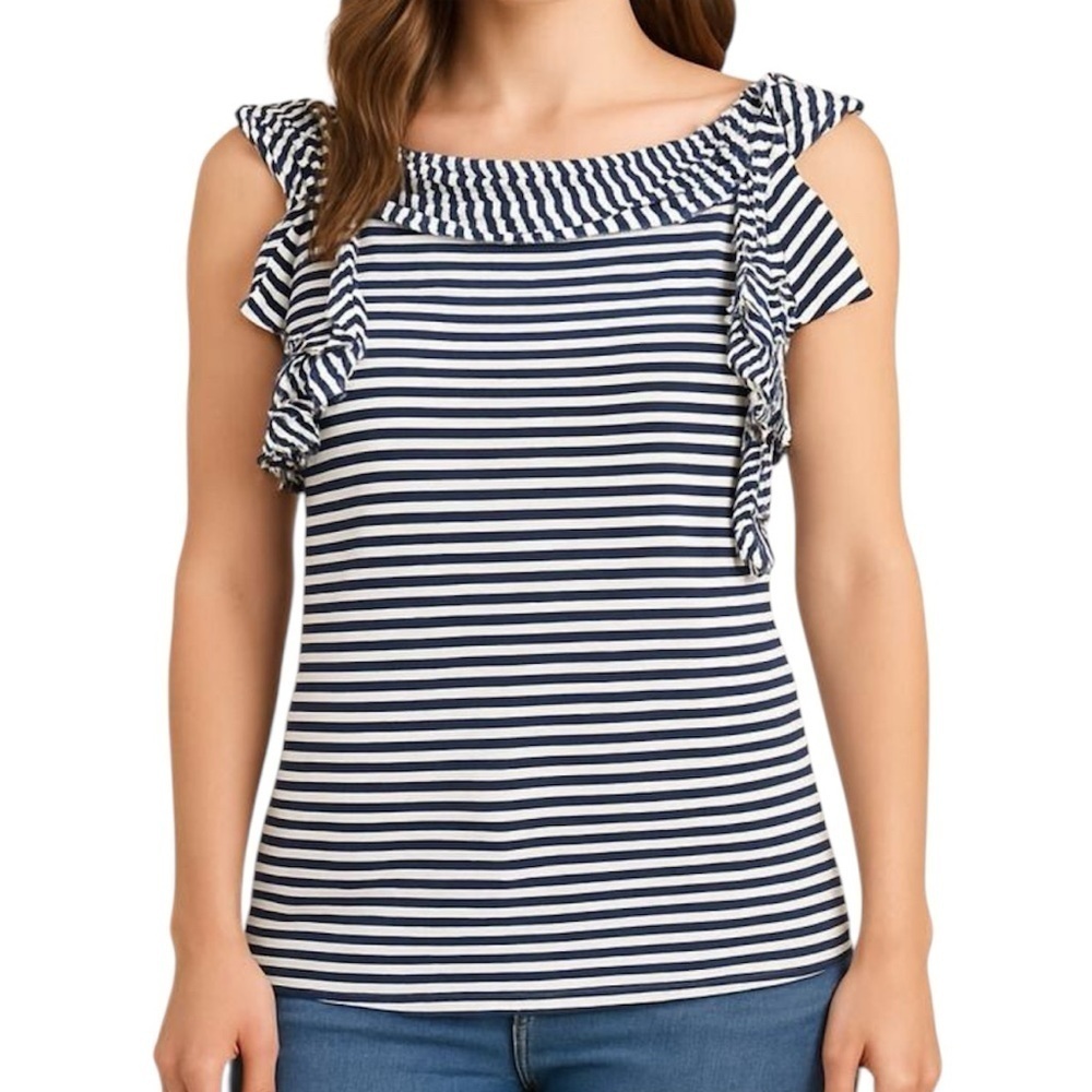 NWT DELETTA Stripe Ruffle and Knot Detail Tank Top Size Small